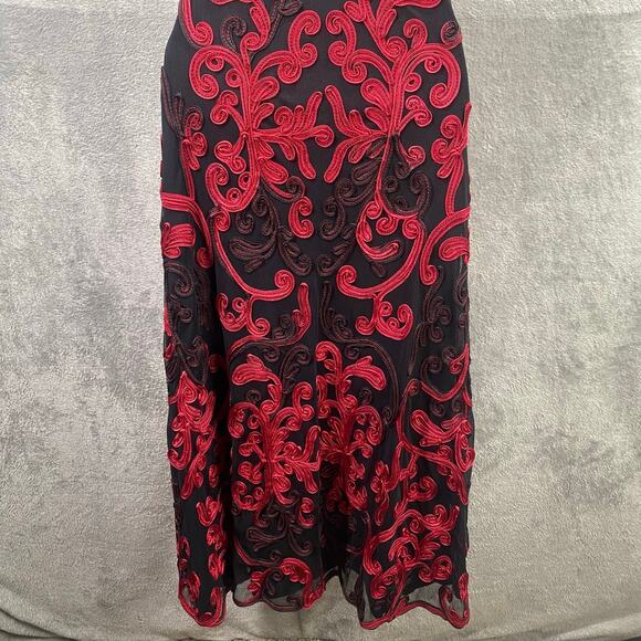 Y2k Midi Dress Size 8 Black Red Floral Embroidered Fairy Grunge Whimsigoth Party - Picture 5 of 16
